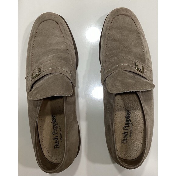 Vintage 70s Hush Puppies Men’s Suede Loafers Made in USA Taupe Buckle SlipOn 9.5 main image 4